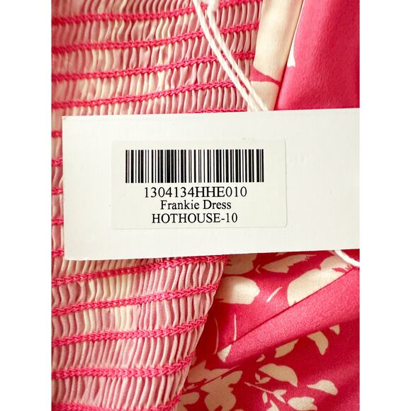 Reformation | NWT | Frankie Silk Dress | Hothouse Pink/Cream Floral | Sz 10 - Picture 10 of 12